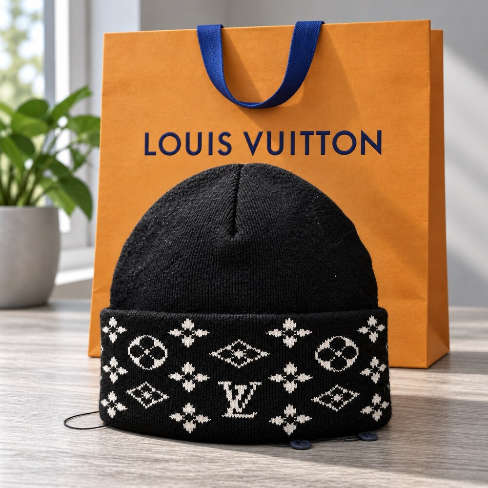 Louis Vuitton Black Monogram Beanie